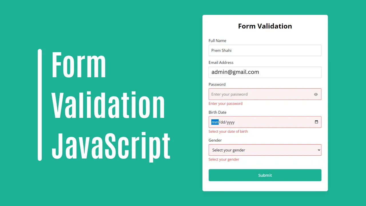 How to Implement Form Validation in HTML CSS and JavaScript
